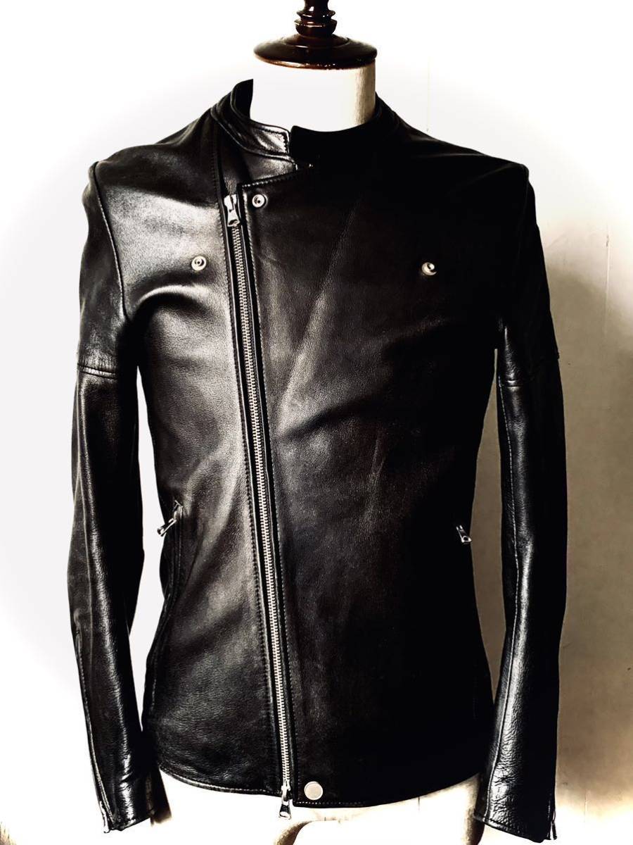 正規品 美品 studious leathers（羊革）シープスキン ラムレザー ダブルライダース ジャケット 2 M 黒 ルイスレザー モンザタイプ_画像1