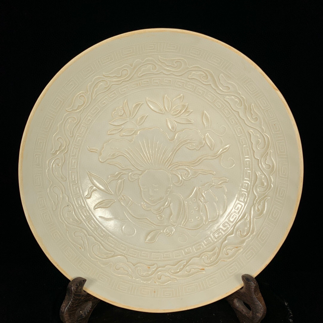 蔵友館蔵品・宋・古陶瓷品・定窯・包口・龍紋・供盤・陶磁器】・希少