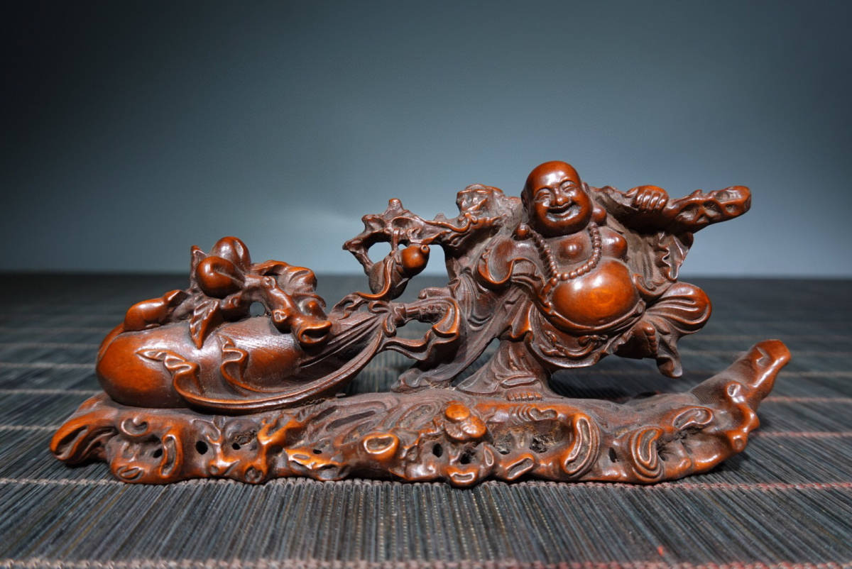 蔵友館蔵品・黄楊木製・細密彫・彌勒仏】・希少珍品・置物・賞物・中国