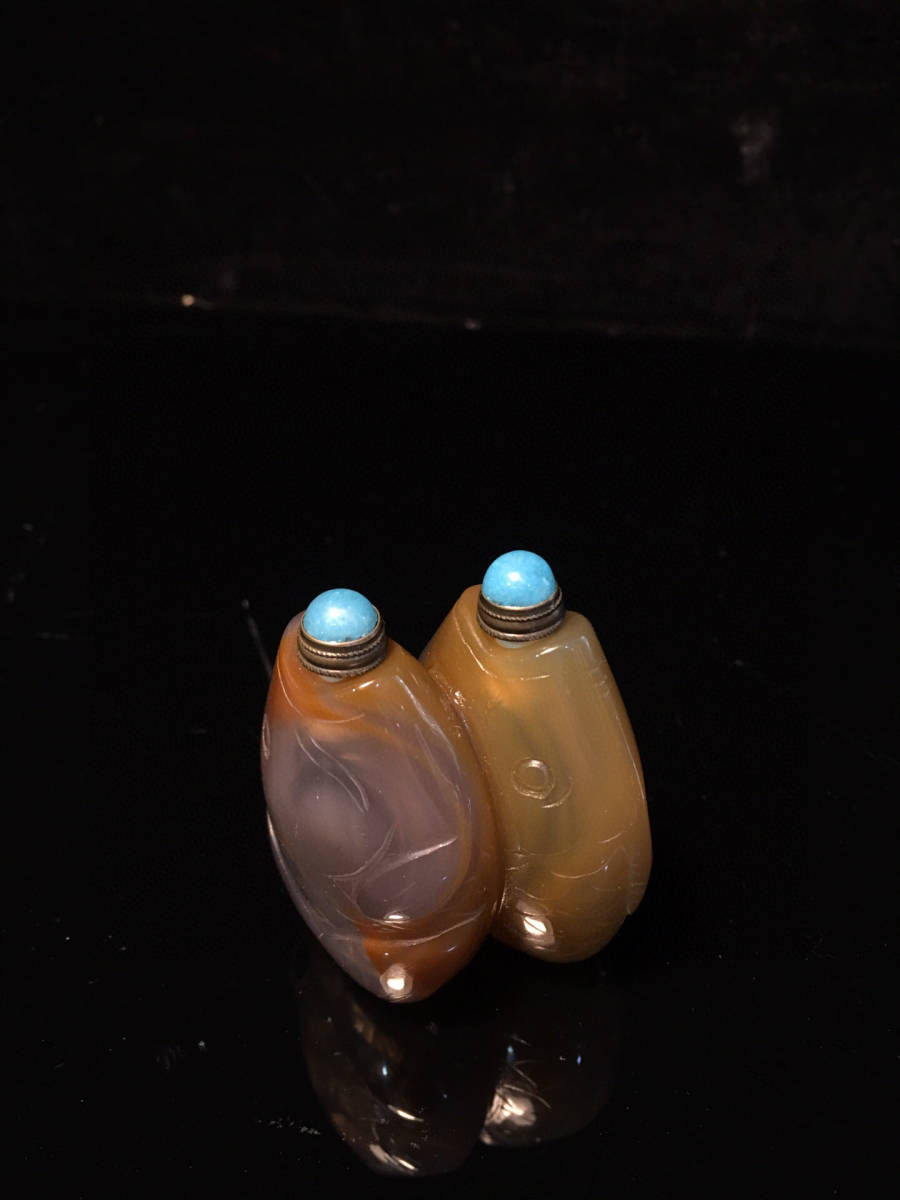 蔵友館蔵品・瑪瑙製・細密彫・魚鼻煙壺 】・希少珍品・置物・賞物