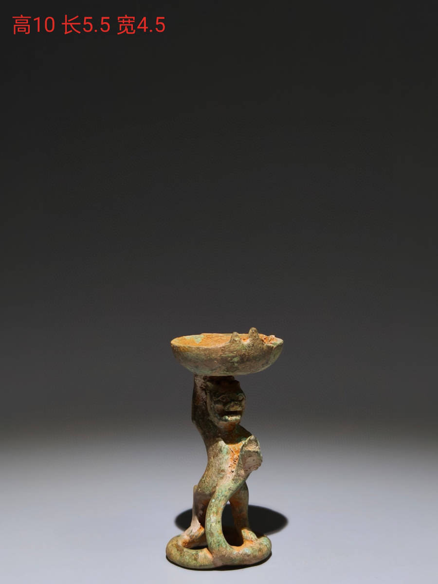 蔵友館蔵品・漢・青銅製・熊燈】・希少珍品・置物・賞物・中国時代美術-