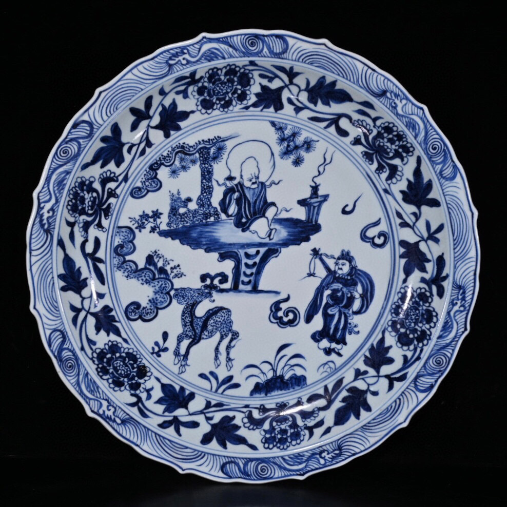 新着商品 【蔵友館蔵品・元・古陶瓷品・青花・麻姑獻寿人物故事紋・供
