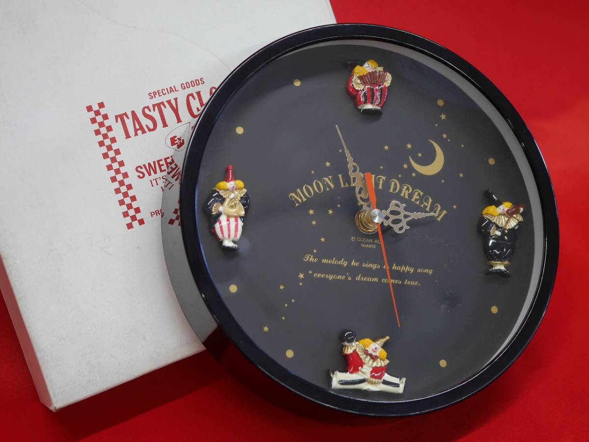 KEEAY CLOCK TASTY CLOCK Pl-2500 レトロ 雑貨 インテリア 直径20cm 電池式 丸時計 掛け時計 ピエロ 黒 クオーツ 稼働品 元箱有り 電池付属_画像2