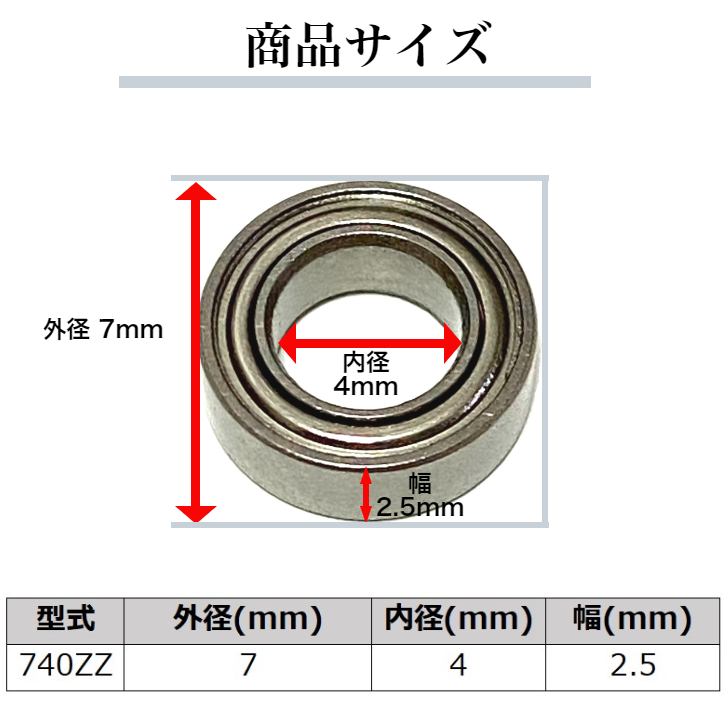 ミニチュア ベアリング 740ZZ MR74ZZ 4×7×2.5 高炭素クロム軸受鋼製 両面シールド 10個セット_画像3