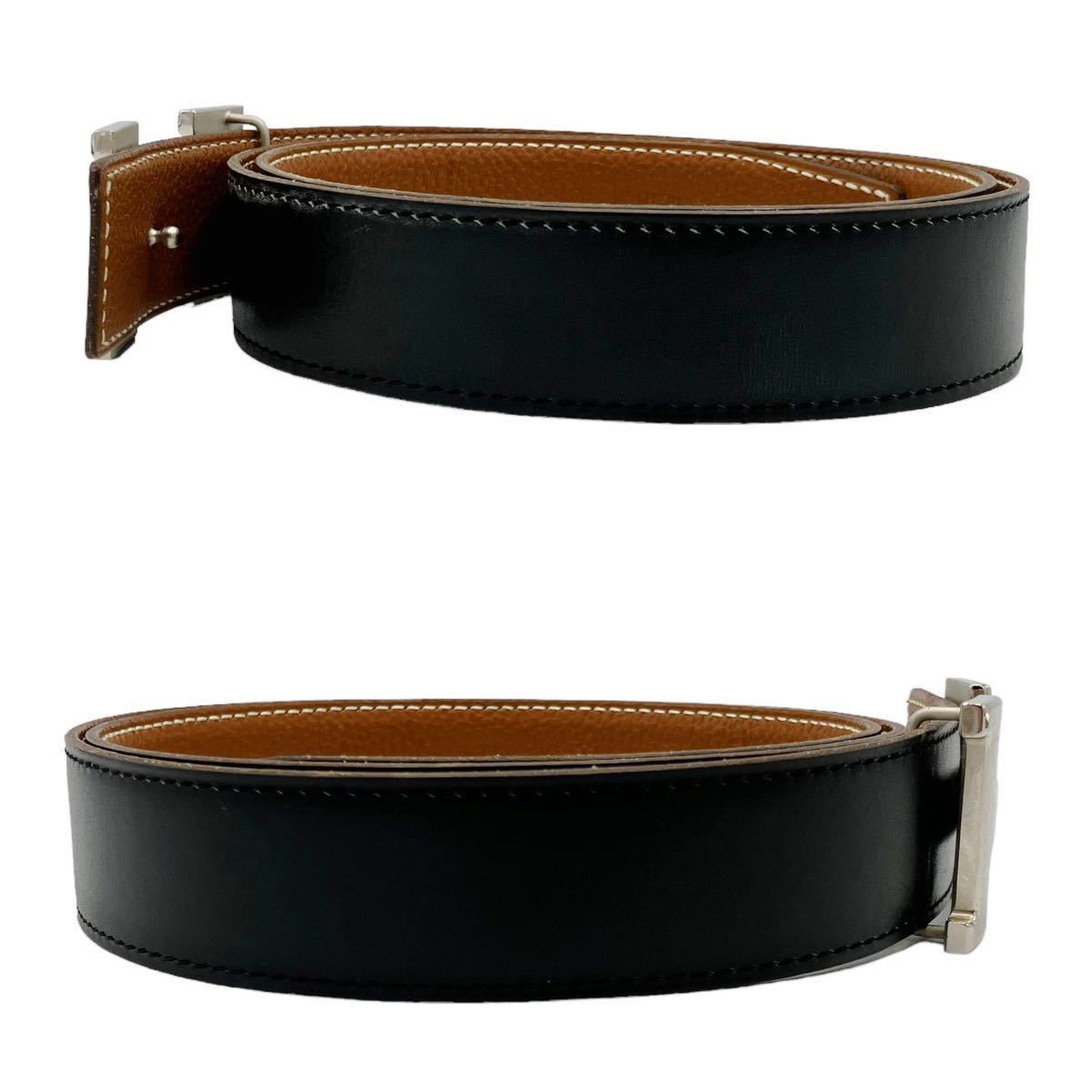 【良品】エルメス HERMES コンスタンス 90 Hベルト ブラック ブラウン シルバーバックル メンズベルト エルメスベルト