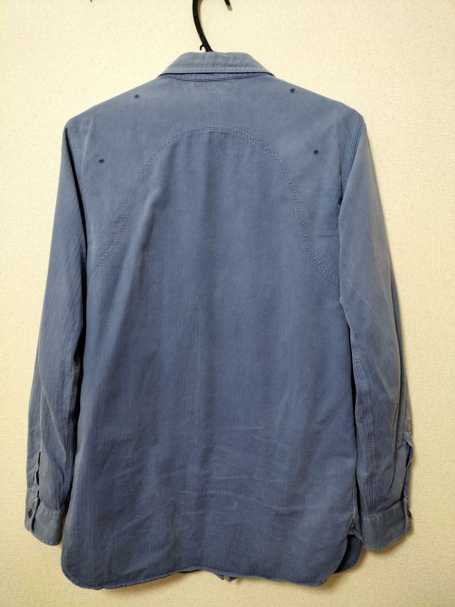 希少 Polo by RalphLauren 90s ワークシャツ ユーロワークジャケット風 ブルー ストライプ S ヴィンテージ