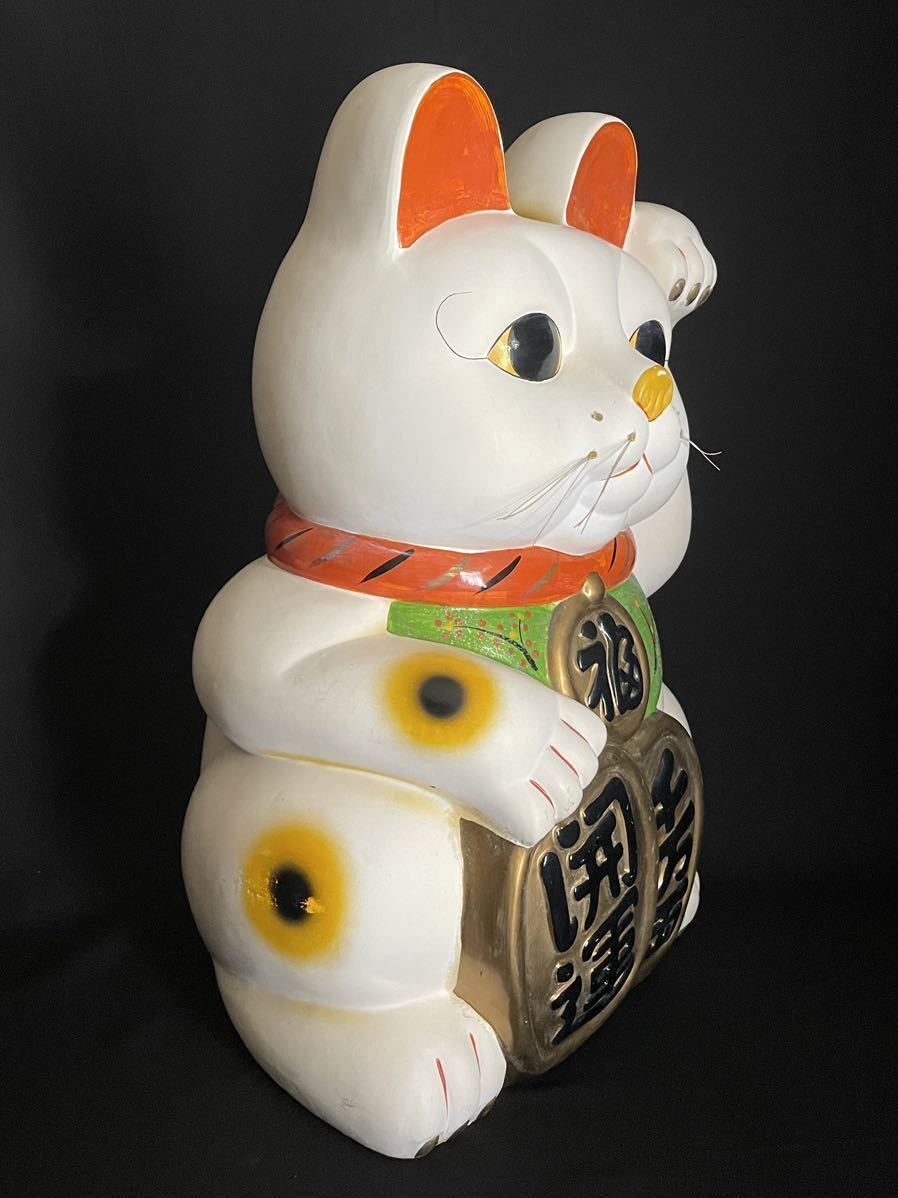 超特大招き猫 白猫 左招き猫 商売繁盛 縁起物 貯金箱 陶器 丸福 開運 千万両 置物 高さ約60.5cm 重量8.7kgの画像2