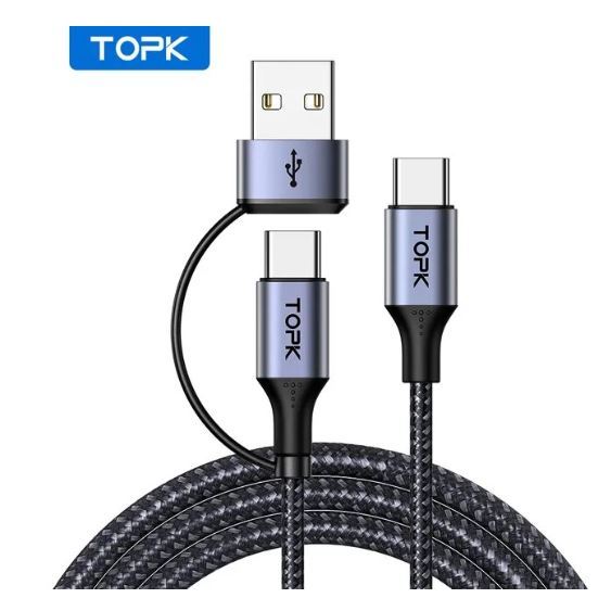 送料無料　未使用品　2m　Topk 2-in-1 USBケーブル　Type-C PD　60W AD10 ケーブル 急速充電 USB-C_画像1