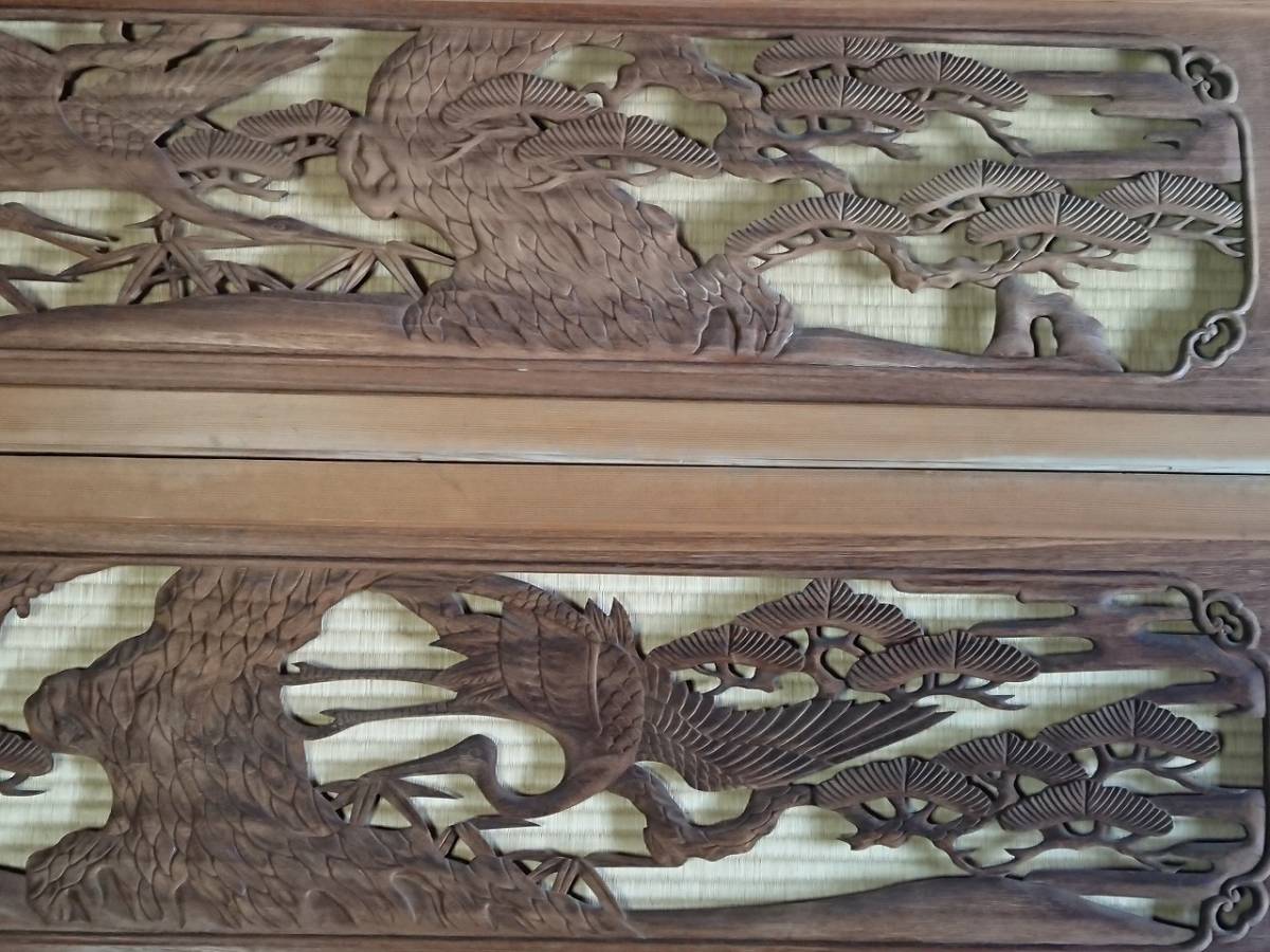  wooden field interval one against both sides carving crane one sheets. width approximately 1855. height approximately 372. thickness approximately 28. Japanese style peace .