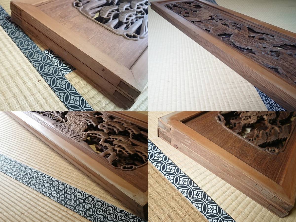  wooden field interval one against both sides carving crane one sheets. width approximately 1855. height approximately 372. thickness approximately 28. Japanese style peace .