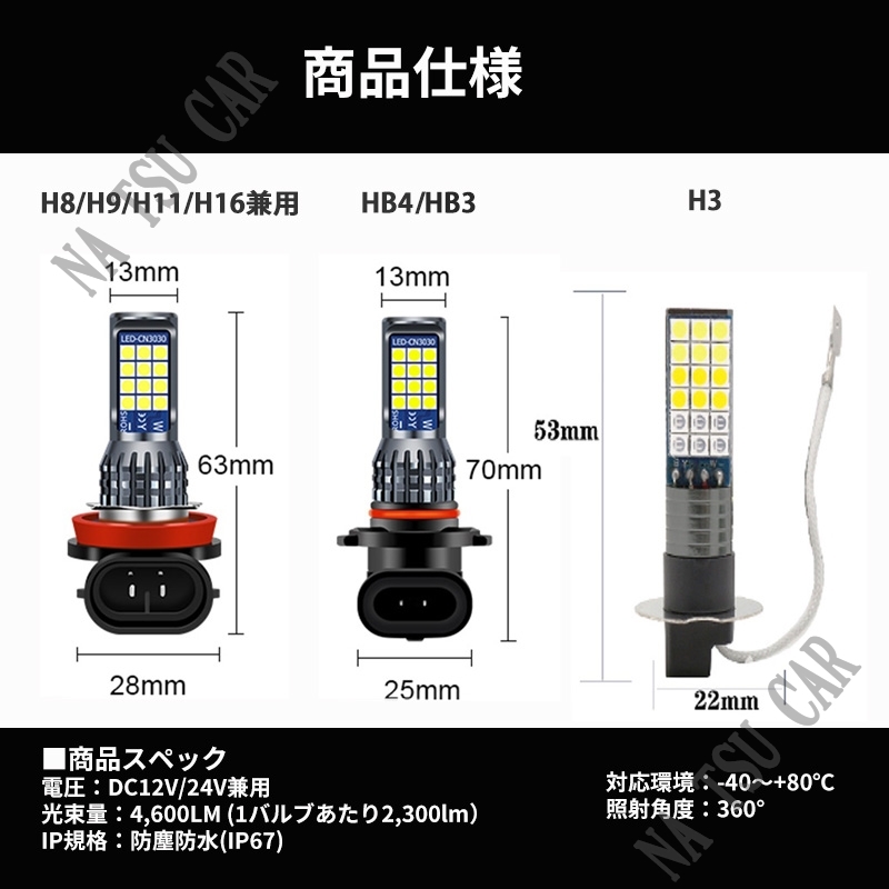 H8 H11 H16 カラーチェンジ イエロー ホワイト フォグランプ フォグライト 12V 24V 最新LEDチップ 今だけ価格_画像5