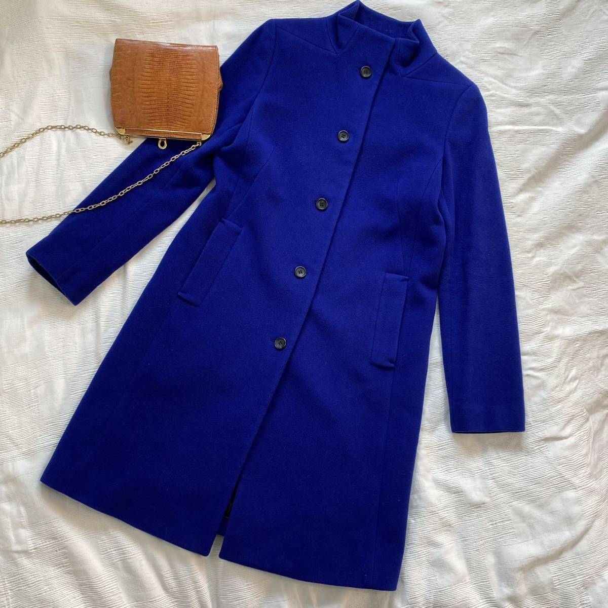  I si- Be ICB * stand-up collar wool semi-long coat blue size JPN 7 y23100701