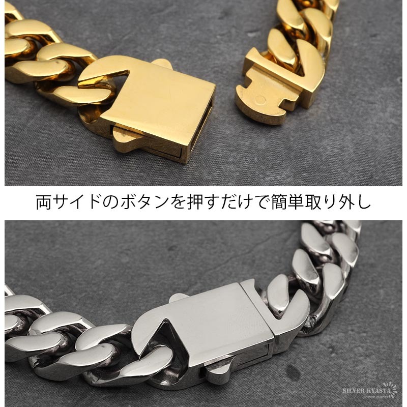 幅14mm ステンレス 喜平チェーンネックレス 4面カット 18k GP系 ゴールド 金 (20inch(約51cm))_画像7