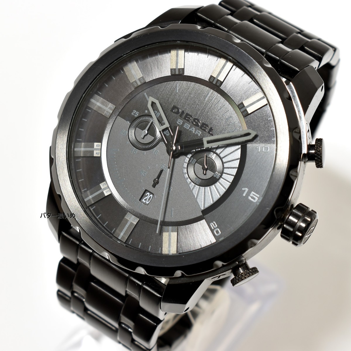 ディーゼル DIESEL メンズ腕時計 ストロングホールド ブラック DZ4349 クオーツ クロノグラフ ステンレスベルト 中古品 箱なし_画像2