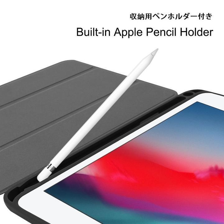 iPad mini4/mini5 2019通用 TPU+PU 三つ折り スマート カバーケース ソフト オートスリープ機能 ネイビー_画像3