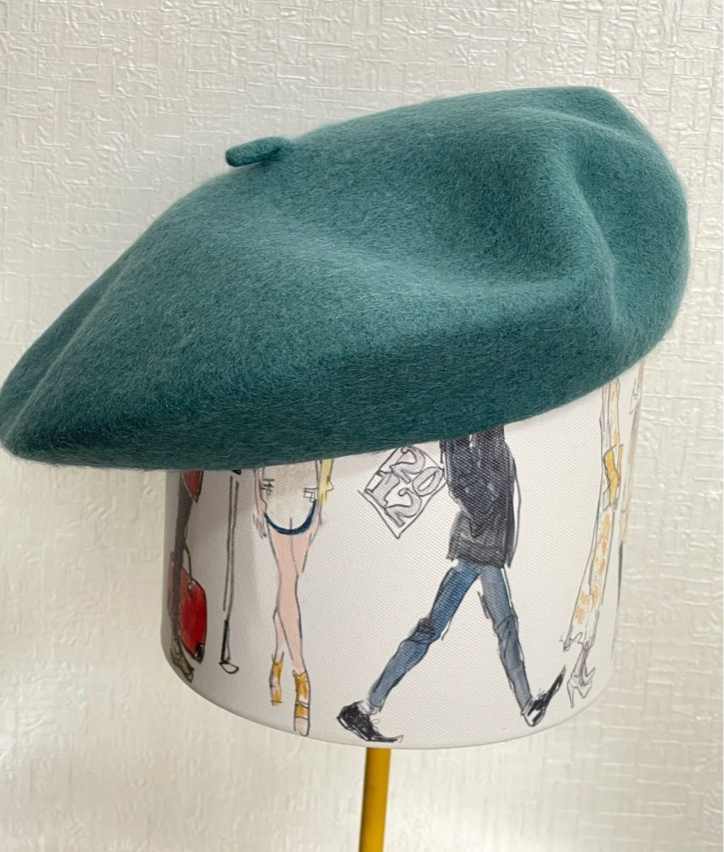 ベレー帽 レディース 帽子 オーストラリアウール90%青碧色