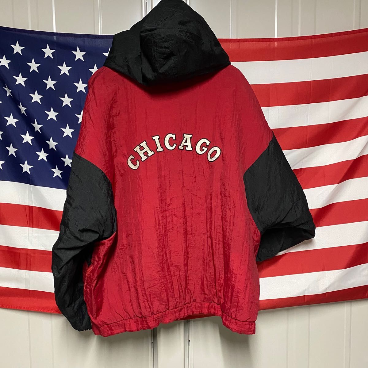 USED CHICAGO メンズ ハーフジップ ナイロンジャケット XL フード