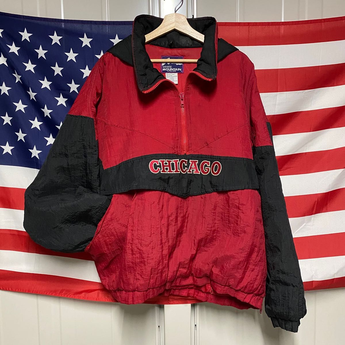 USED CHICAGO メンズ ハーフジップ ナイロンジャケット XL フード-