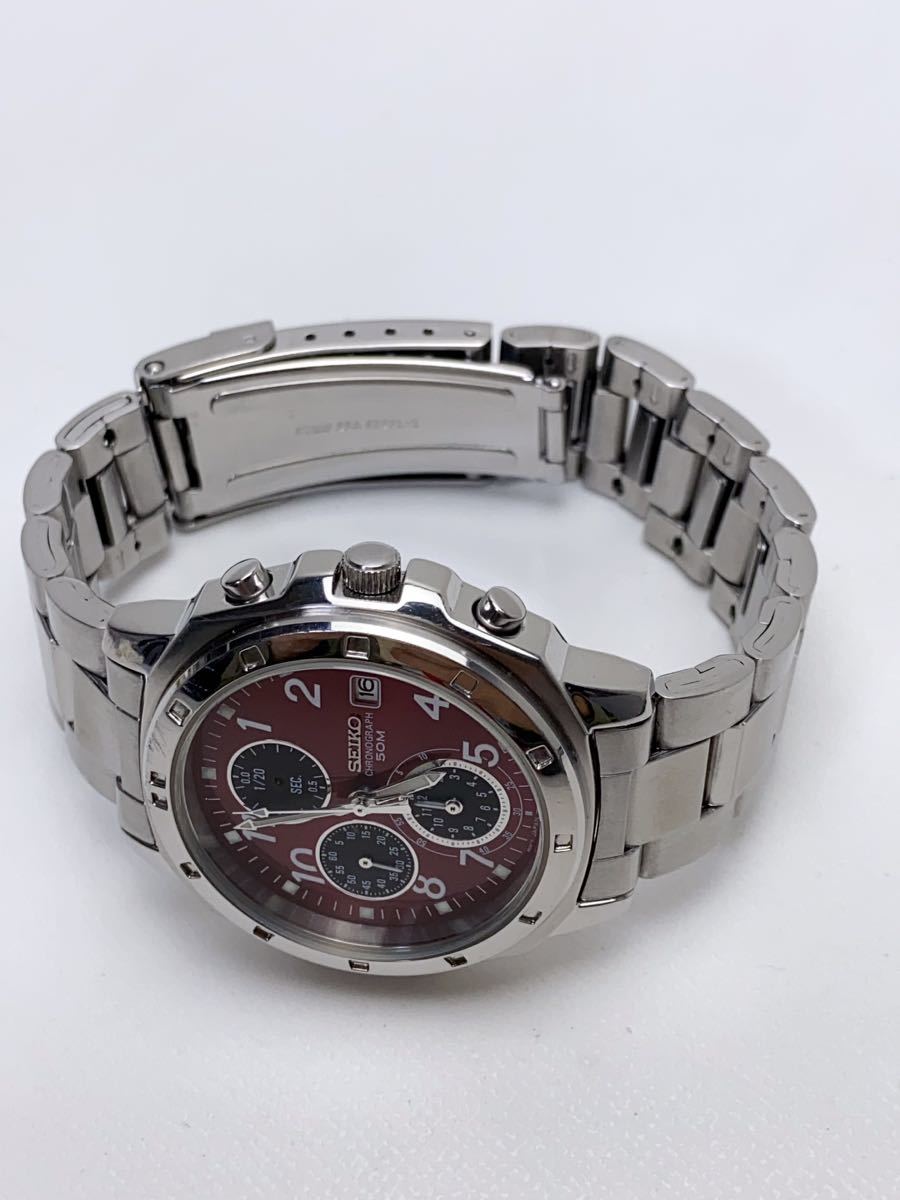 T807 美品 SEIKO セイコー 腕時計 CHRONOGRAPH クォーツ クロノグラフ レッド×シルバー 7T92-0CA0 メンズ