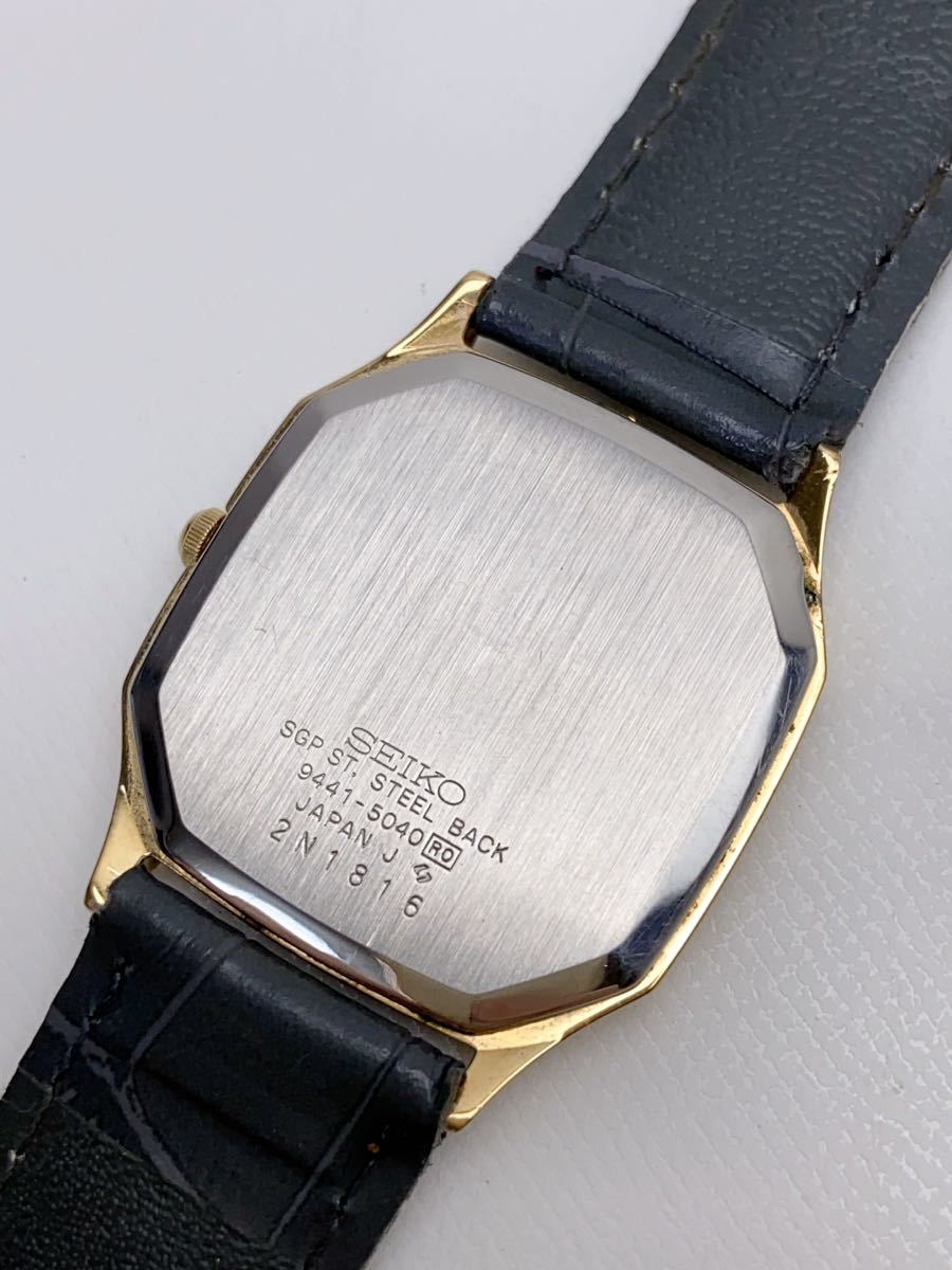 T810 セイコーツインクォーツSEIKO TWIN QUARTZ 腕時計 9441-5040 ゴールド文字盤 電池交換済み ベルト社外品  1980年代 レア