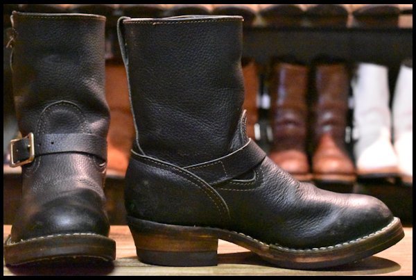 【8E 良品 11年】WESCO ウエスコ カスタムボス シボ革 ブラック 黒 ビブラム705ダブルミッド 9インチハイト ブーツ HOPESMORE_画像2