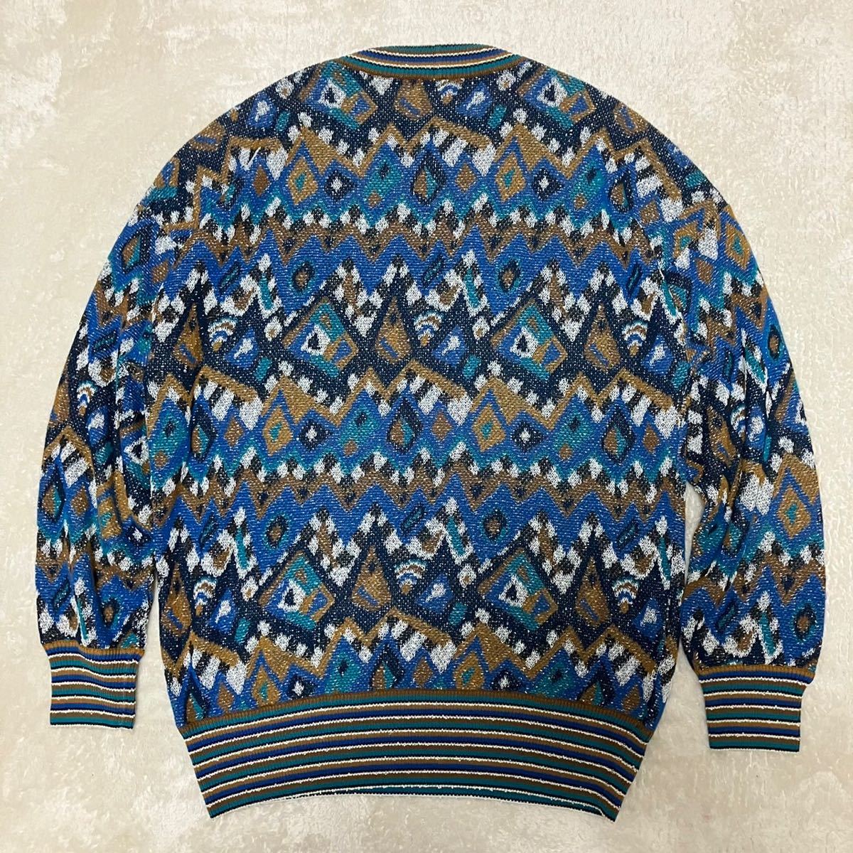 * Italy made MISSONI Missoni total pattern geometrical pattern knitted sweater / rayon ./ size 48/ men's 