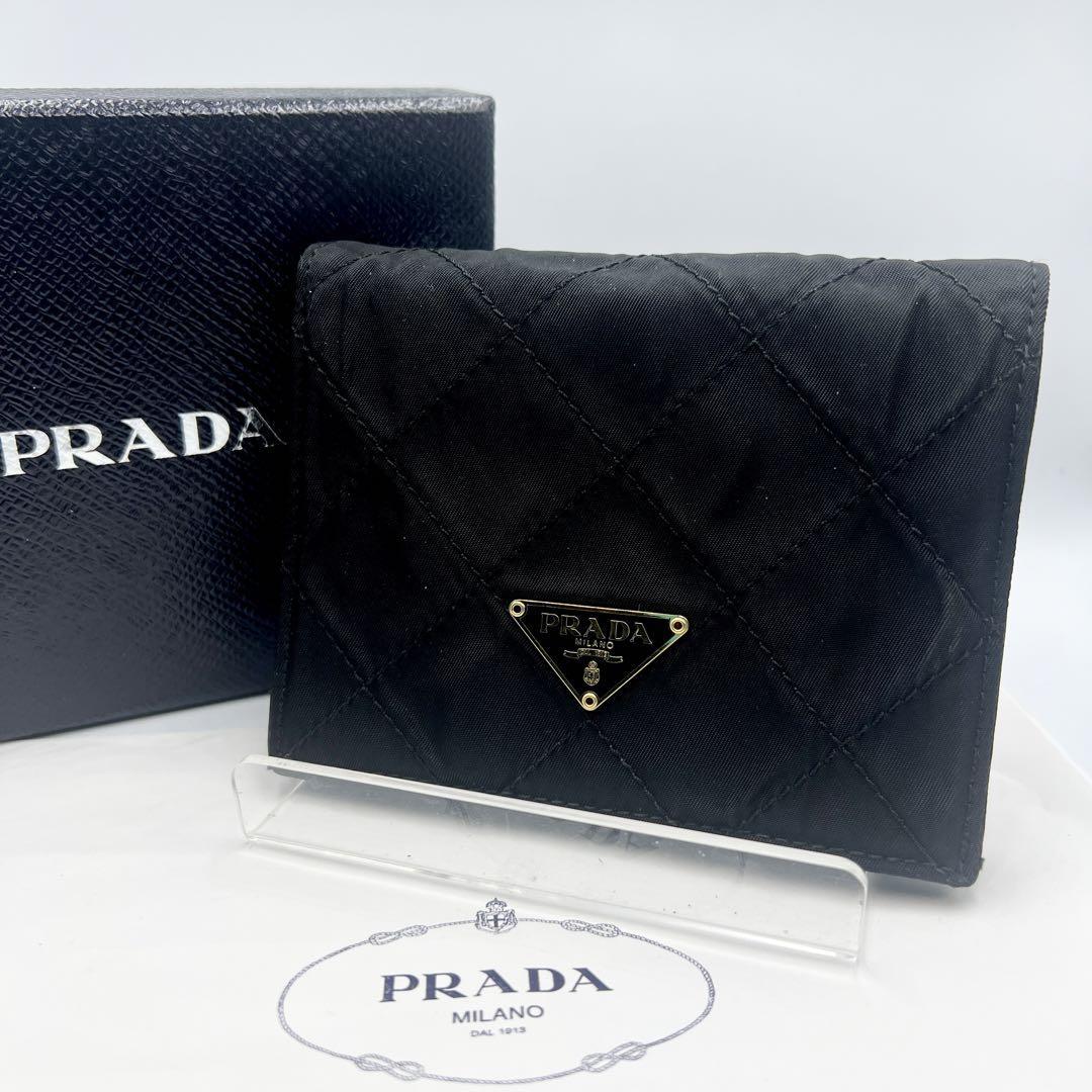PRADA プラダ 三角ロゴ 二つ折り財布 キルティング ブラック 黒