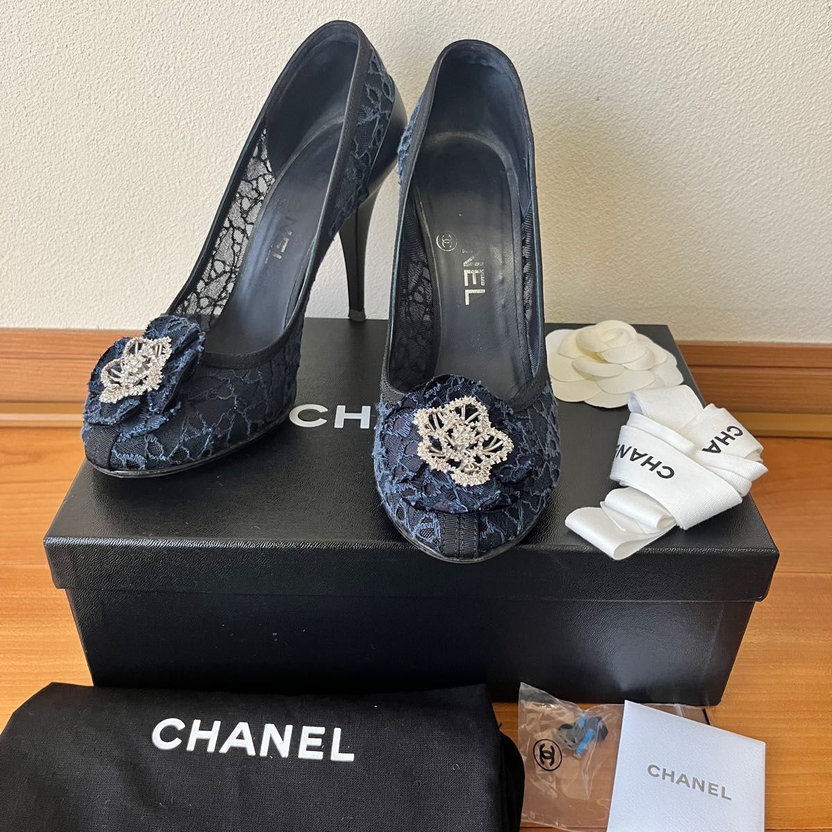サイズ36 5 フラワービジューハイヒールパンプス CHANEL サイズ36 5 フラワービジューハイヒールパンプス CHANEL