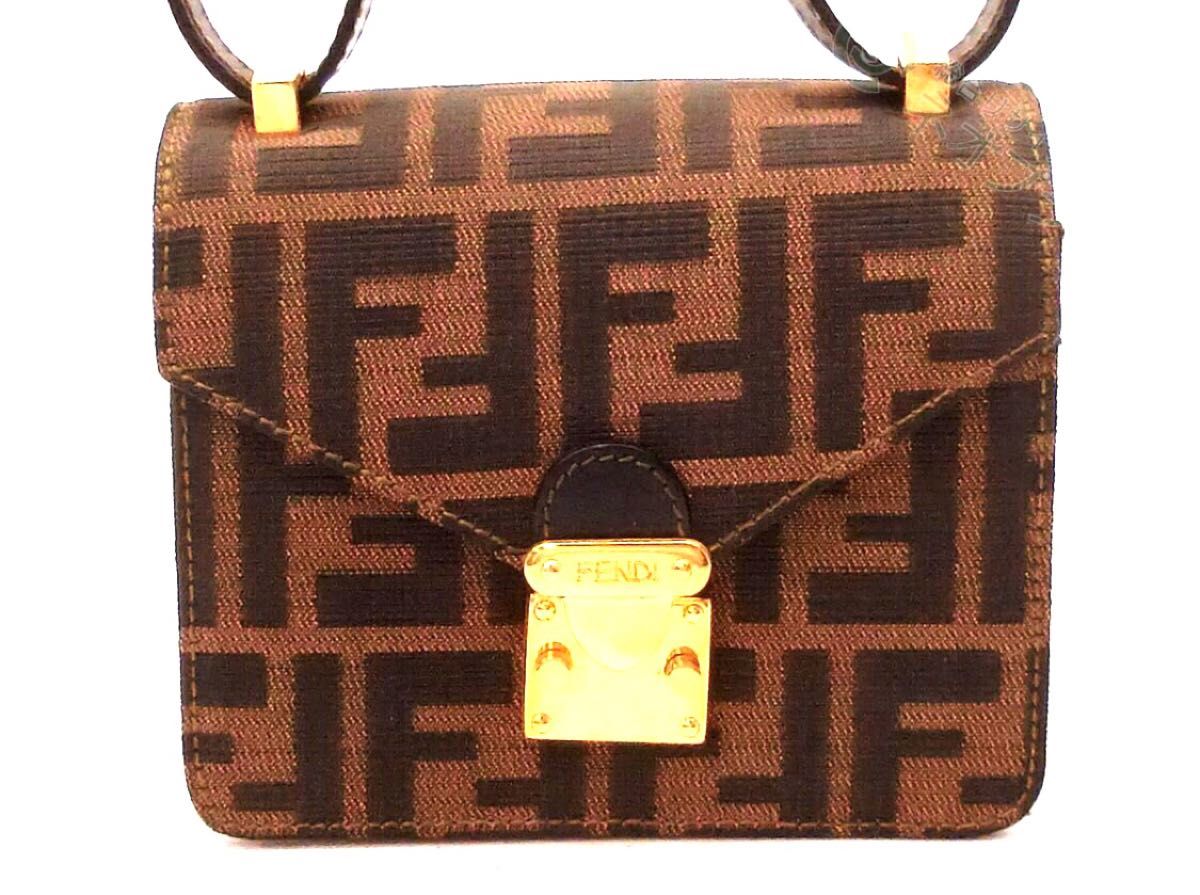 フェンディ FENDI ズッカ ブラウン ミニショルダーバッグポシェット ロゴ