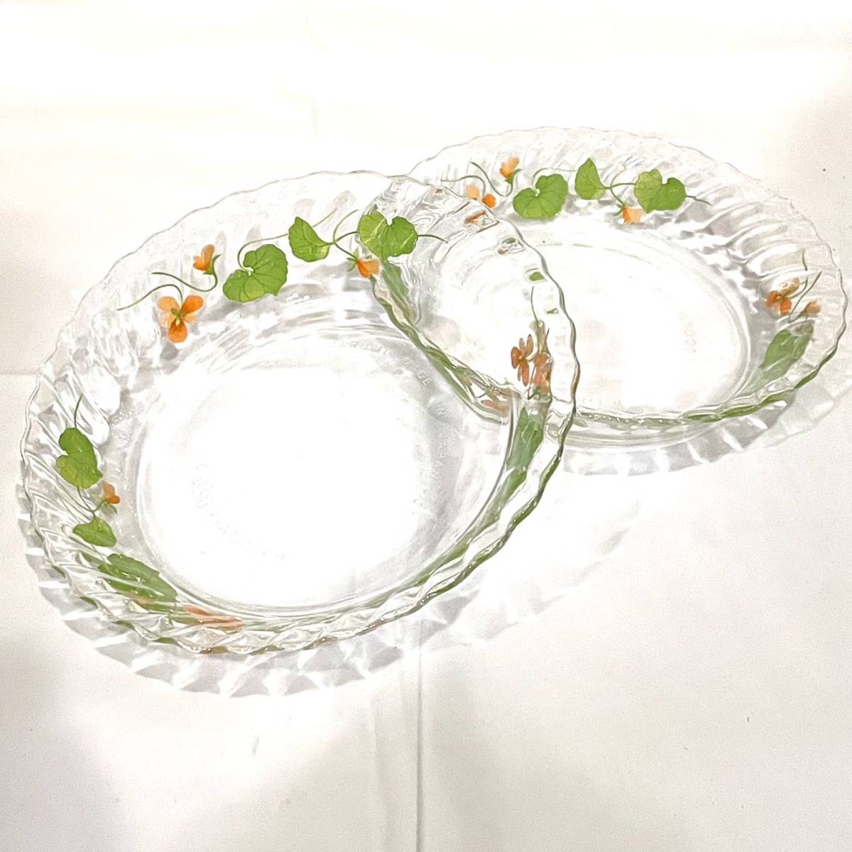  glass plate 2 set NARUMI COOKMAMMY floral print heat-resisting glass Old retro that time thing Showa era Narumi Cook mummy B101 2310063