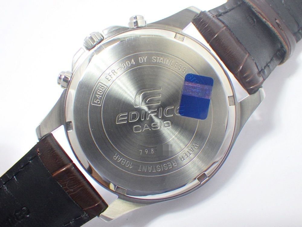 B23-2104 CASIO カシオ EFR-304L-7A EDIFICE エディフィス ワールドタイム クォーツ式 SS アナログ 革ベルト 稼働品 取扱説明書/箱付き_画像2