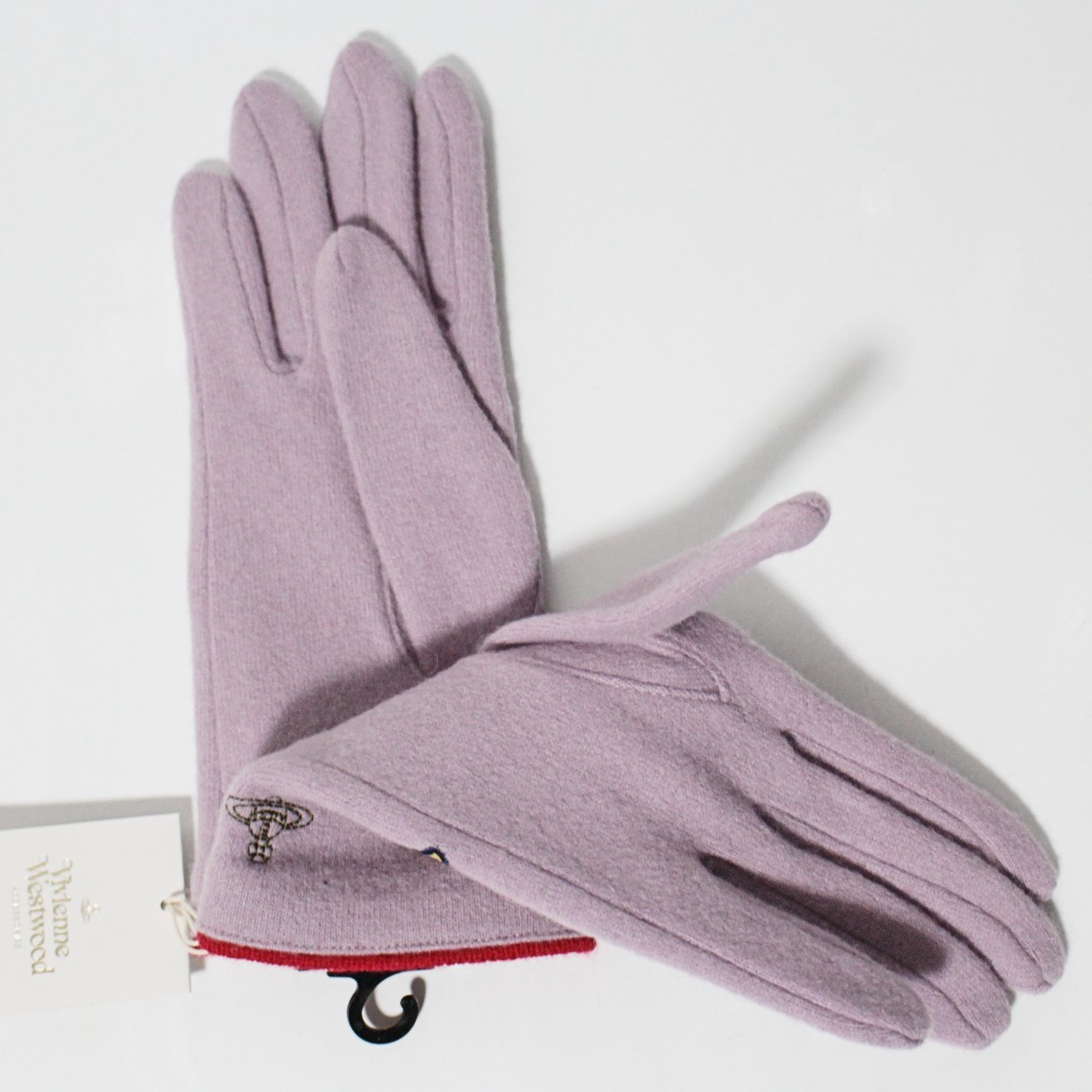 新品 ヴィヴィアンウエストウッド ロゴ刺繍 アシメデザイン リーフモチーフ グローブ 手袋 21‐22㎝ 紫系　K2716
