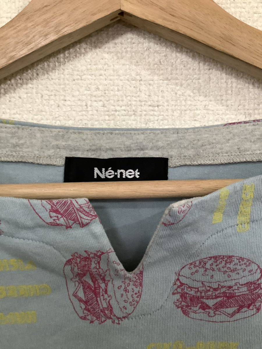 NE-NET ネネット　長袖カットソー　総柄　ハンバーガー柄　ストリート　セレクト　長袖ロングTシャツ　ユニセックス_画像3