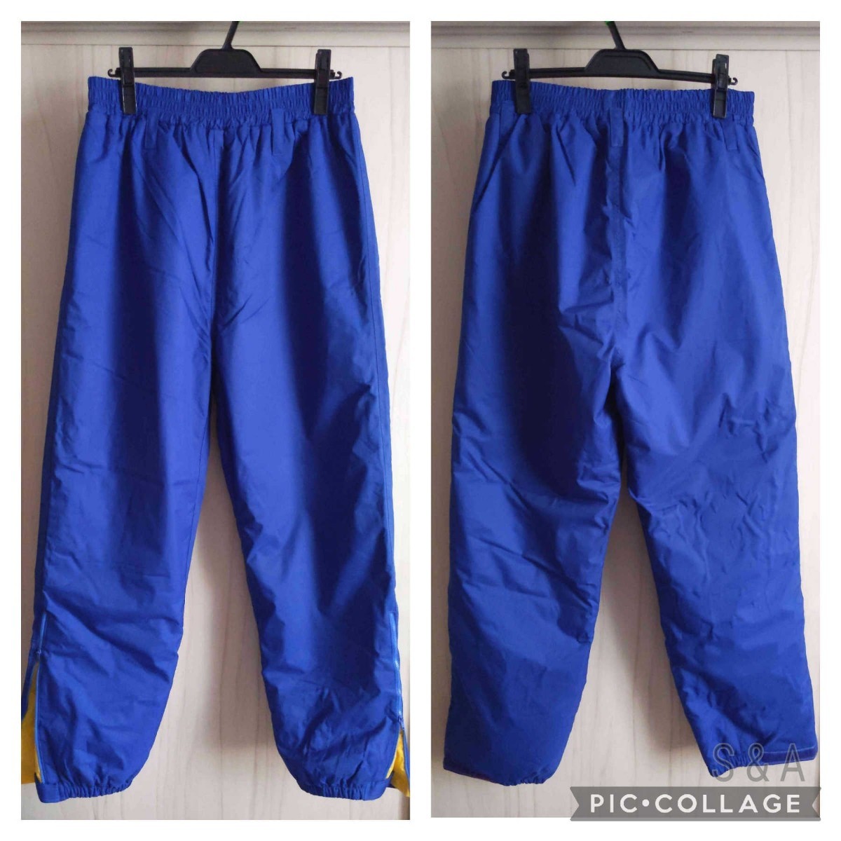 ノーブランド ユーズド フィッシングパンツ 中綿入り L〜2L(LL) 青色 / No brand Used Fishing Pants Blue L〜XL_左側：前、右側：後ろ