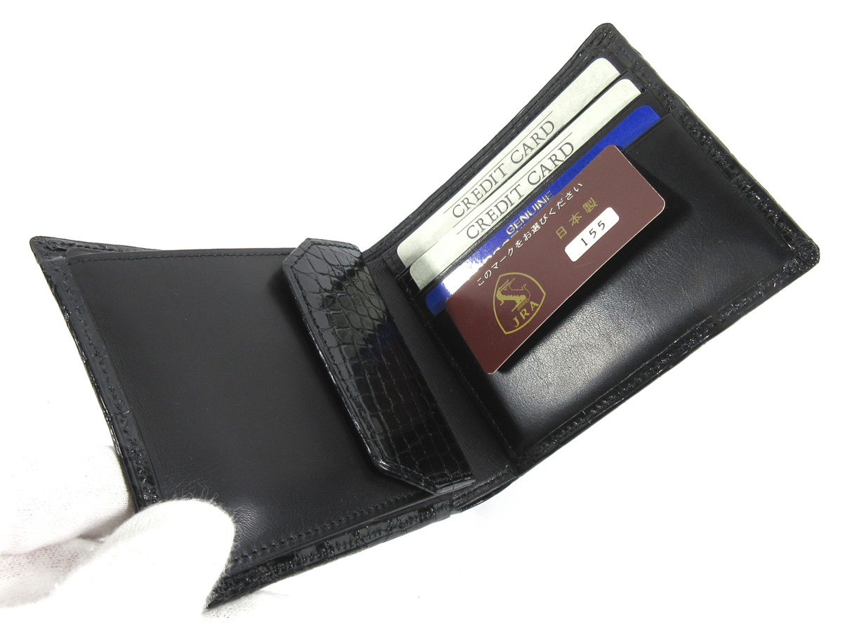 【JRA】クロコダイル 二つ折り メンズ 財布 シャイニング ブラック 未使用品