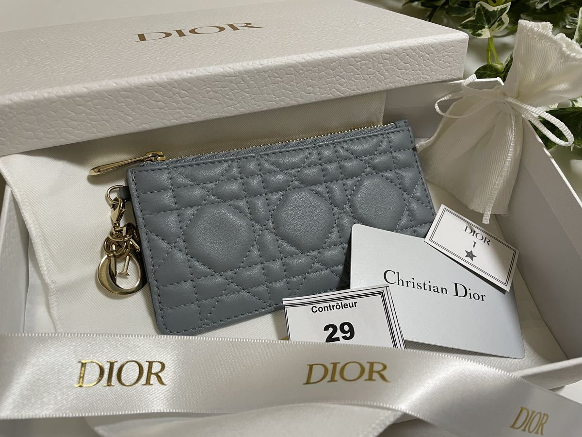 美品】DIOR カードホルダー レディディオール ラムスキン 水色 ブルー-