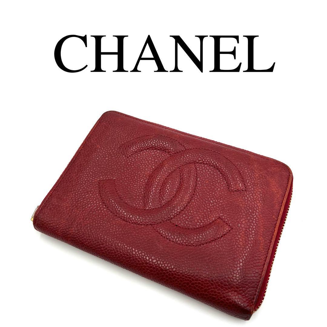 CHANEL シャネル 折り財布 ココマーク キャビアスキン ロゴ金具 レザー