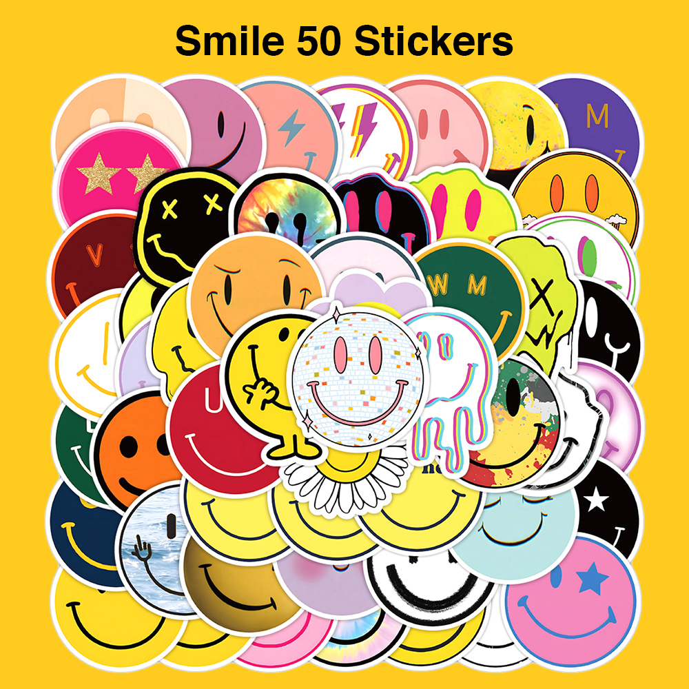 スマイル ステッカー 50枚セット PVC 防水 シール Smile スマイリー ニコニコ 笑顔 ニコちゃん ピースマーク ラブ&ピース_画像1