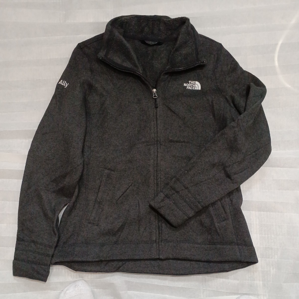 zal-71♪US古着The North Face Allyザノースフェイス GIRLS ガールズフリースジャケットライトブラックUS-L(日本サイズ2XL) アウトドア