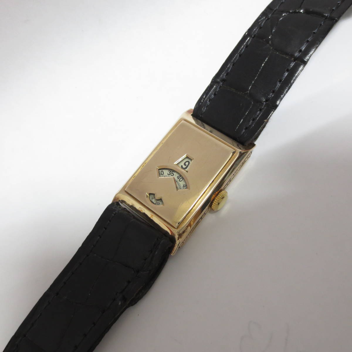 jumping hour rectangular mechanical watch K9PG 375 Antique ジャンピングアワー 鉄仮面 9金無垢ピンクゴールド 角型ムーブ 1930年代
