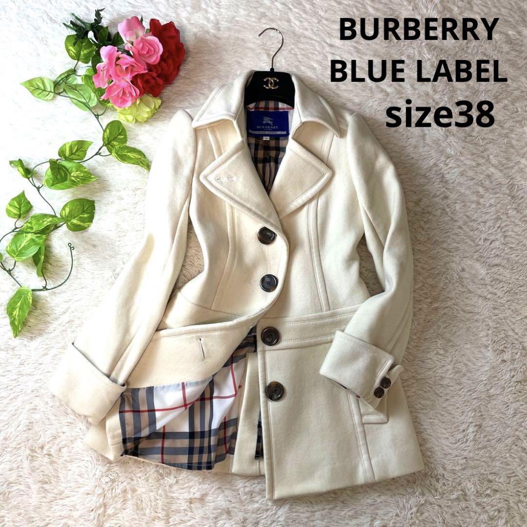 高級感★BURBERRY BLUE LABEL　バーバリーブルーレーベル　ロングコート　アウター　38 ノバチェック　メガチェック　白　秋冬　アンゴラ