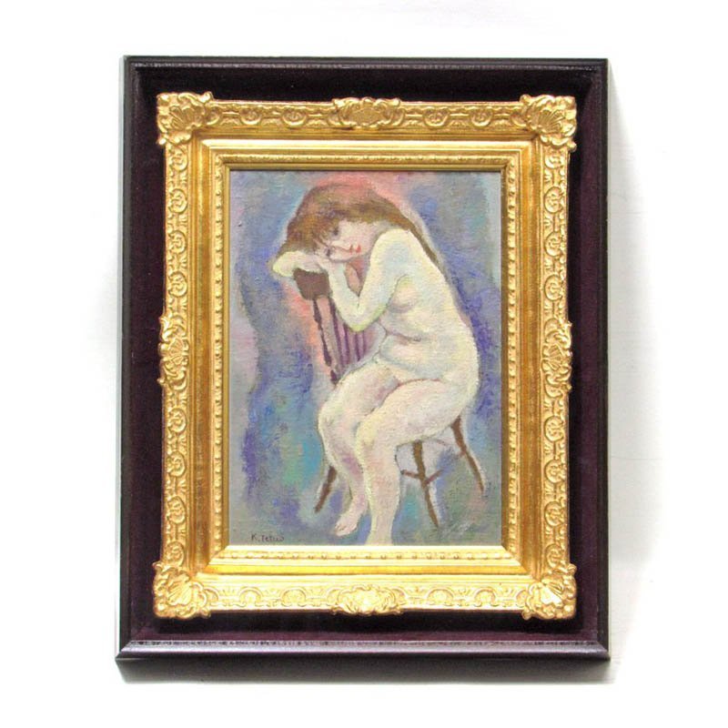 【GINZA絵画館】小林哲夫　油絵４号「椅子による裸婦」ムード満点・１点もの　Y85E0Y4U5H6Z2A_画像1