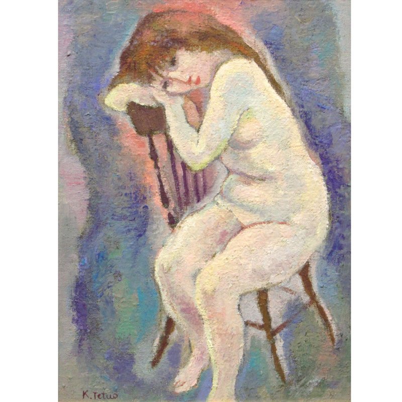 【GINZA絵画館】小林哲夫　油絵４号「椅子による裸婦」ムード満点・１点もの　Y85E0Y4U5H6Z2A_画像2