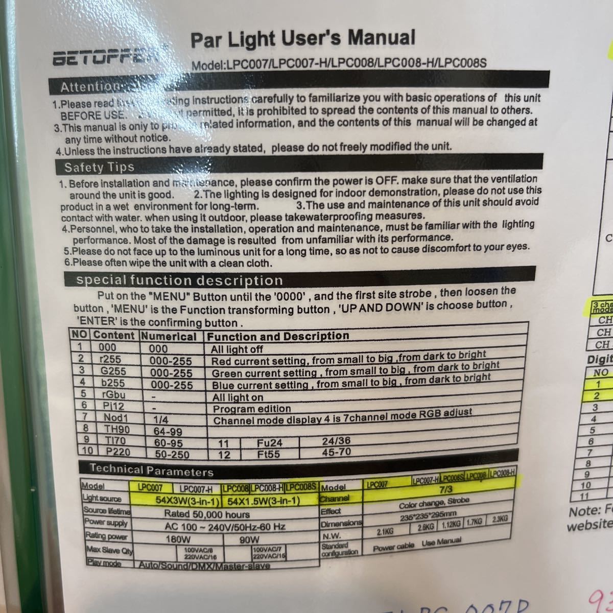 舞台照明 LED パーライト LEDライト RGB DMX対応 照明器具 LPC008S 新 スポットライト 1台_画像8
