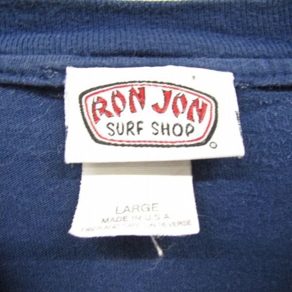 90s USA製 サイズ L RON JON SURF SHOP 長袖 Tシャツ バック プリント ロンT ネイビー ロンジョン 古着 ビンテージ 3O0910_画像3