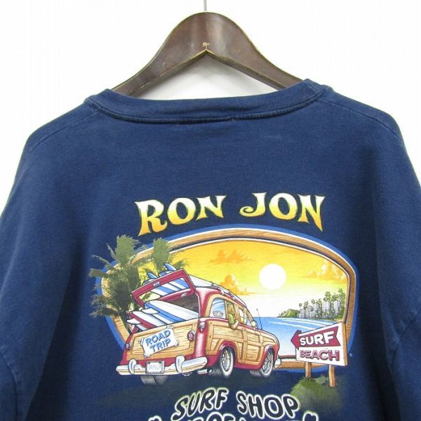 90s USA製 サイズ L RON JON SURF SHOP 長袖 Tシャツ バック プリント ロンT ネイビー ロンジョン 古着 ビンテージ 3O0910_画像7