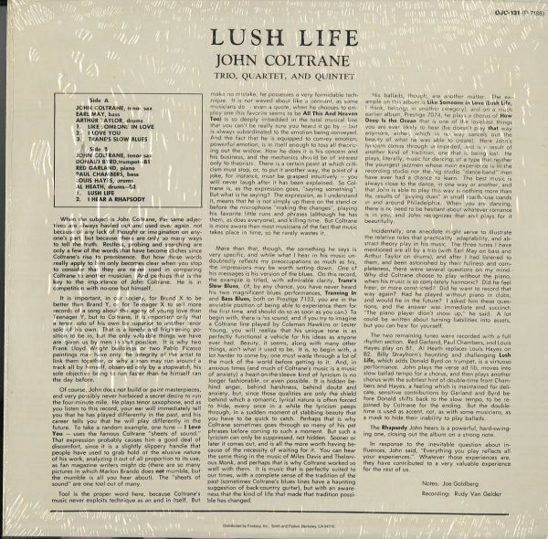 USプレスLP シュリンク付き John Coltrane / Lush Life【Original Jazz Classics OJC-131】Donald Byrd Art Taylor Red Garland_画像3