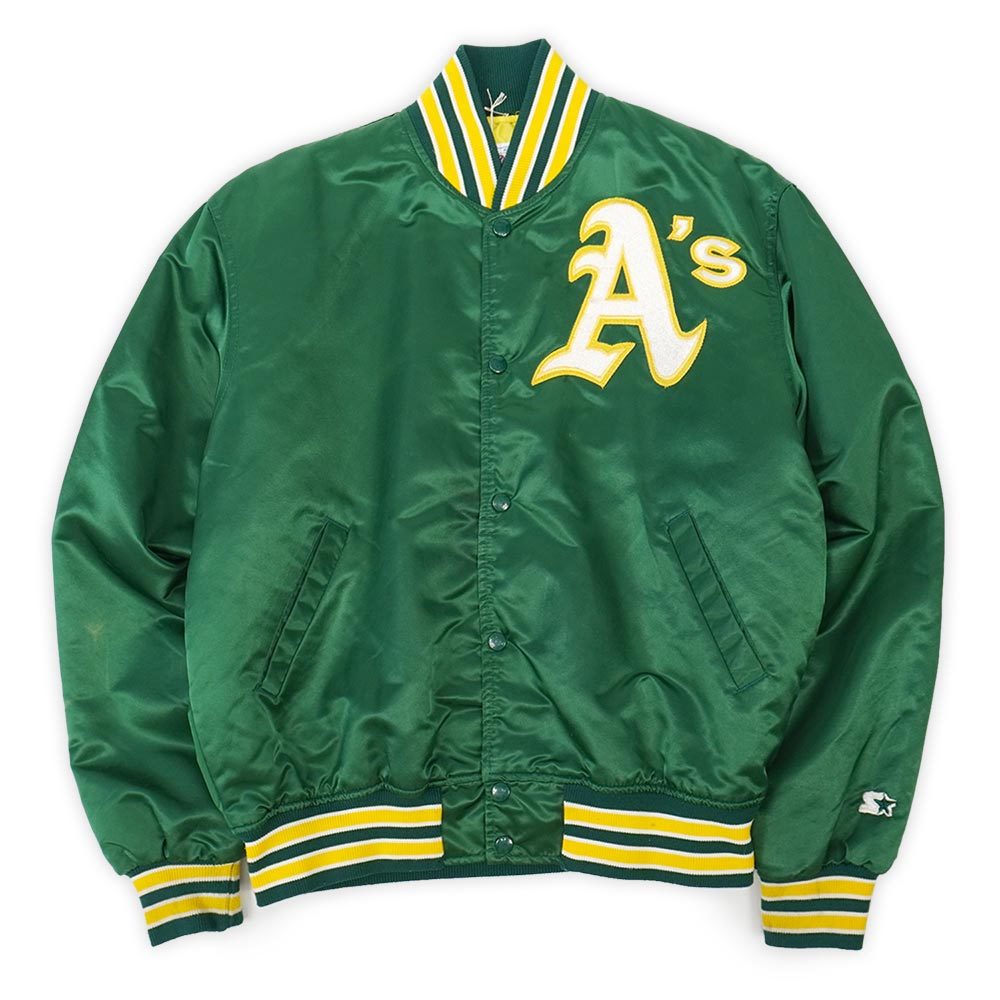 スターター STARTER 90s サテンスタジャン MLB A's Oakland Athletics アスレチックス オフィシャル (-0518) グリーン / 緑 L