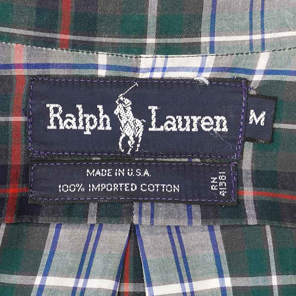 ポロラルフローレン POLO RALPH LAUREN 80's 90's ボタンダウンシャツ エンブレム 刺繍 USA製 (-0547) グリーン系 チェック柄 M_画像2