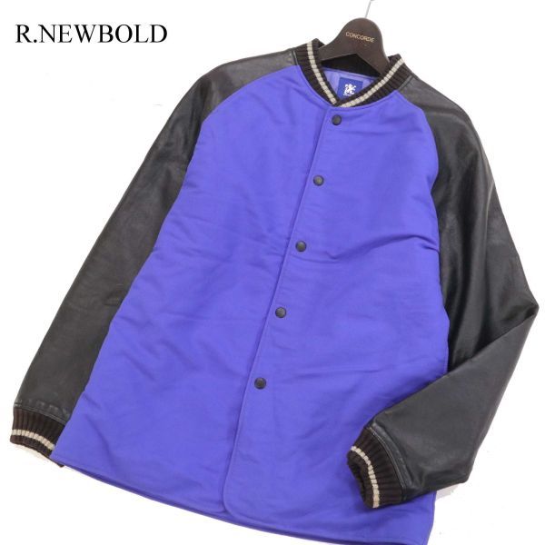 R.NEWBOLD ポールスミス 袖革★ 牛革 カウ レザー × ナイロン スタジャン ジャケット Sz.M　メンズ　I3T01468_A#N_画像1